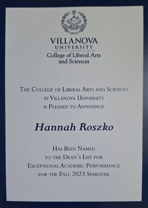 villanova dean's list